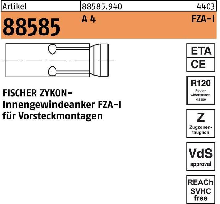 Produktbild Fischer Zykon-Innengewindea. FZA 14x60 M8 I A4 (20 Stk.)