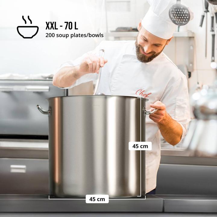 Produktbild Royal Catering Kochtopf Induktion 70 Liter Kochtopf + Deckel Suppentopf Rostfrei Topf Eintopf (Kochtopf, Edelstahl, 45 x 50 cm)