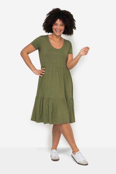 Actual product image Janet & Joyce Jerseykleid, Rundhals, Halbarm, Saum-Volants (48)