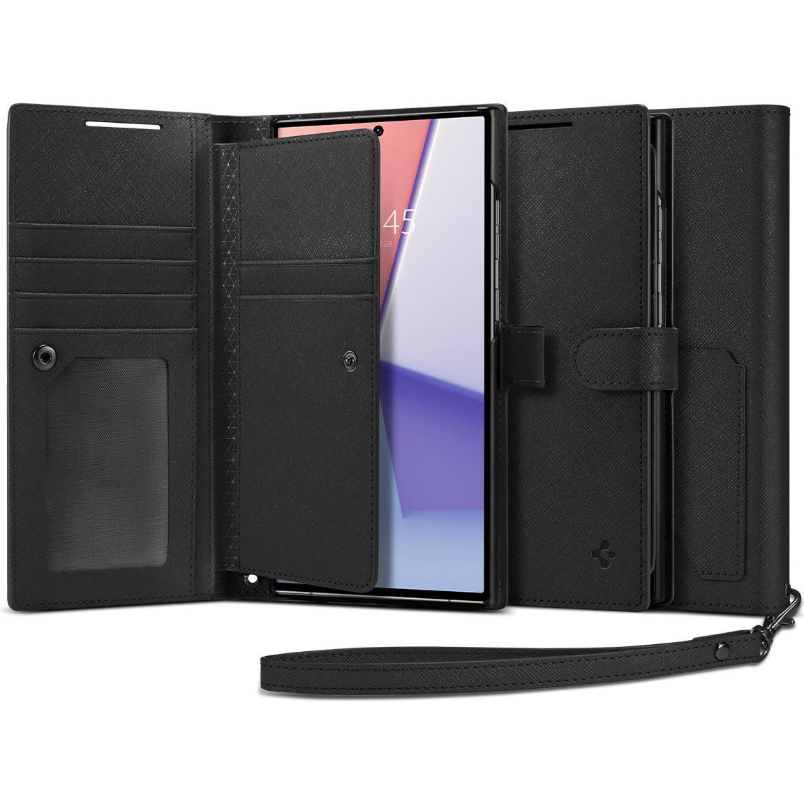 Spigen Wallet S Plus für S918B Samsung Galaxy S23 Ultra - black (Samsung Galaxy S23 Ultra), Smartphone Hülle, Schwarz