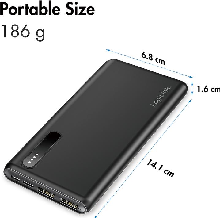 Image du produit LogiLink Powerbank PA0311 noir, 8000 mAh, 2x USB-A, câble 2 en 1 (8000 mAh, 12 W, 29.60 Wh)