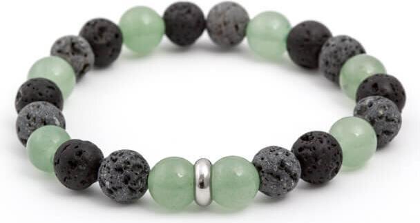 Beneto Beaded bracelet made of lava stone and aventurine MINK99 - Length: 19 cm (19 cm, Lavastein und Aventurin)
