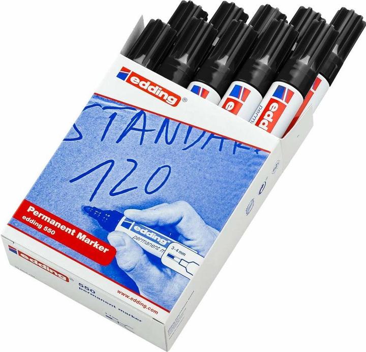 Produktbild Edding 550 Permanent Marker, Rundspitze, versch. Farben (Schwarz, 4 mm, 10 x)