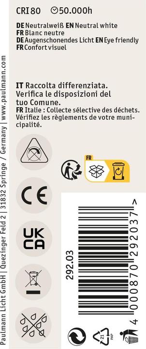 Valeurs nutritives et ingrédients Paulmann Kerze Eco-Line (E14, 4 W, 840 lm, 1 x, A)