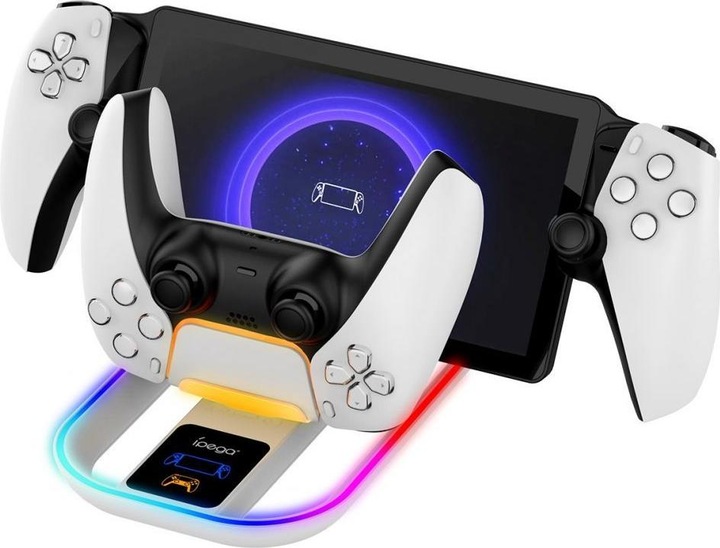 NoName iPega P5P011 Charger Dock s RGB 2v1 pro Playstation Portal Remote Player a PS5 Ovladač White (PS5)