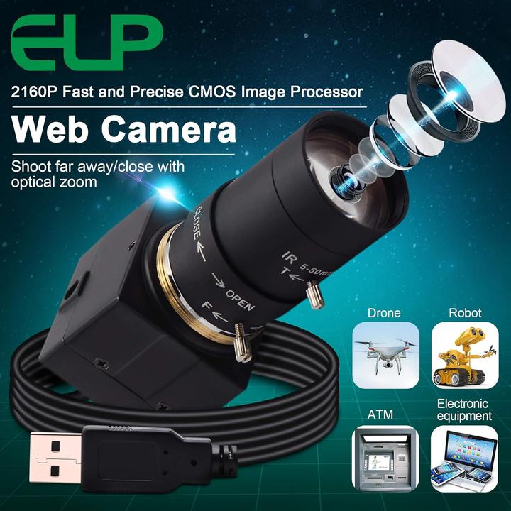 Actual product image ELP 4K UHD Webcam mit manuellem Zoomobjektiv (5-50mm)