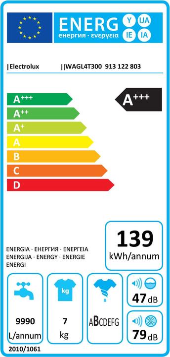 Etichetta energetica Electrolux WAGL4T300 (7 kg, A sinistra)