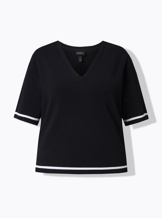 Produktbild Ulla Popken Pullover, Feinripp-Strick, kurz, V-Ausschnitt, Halbarm (58)