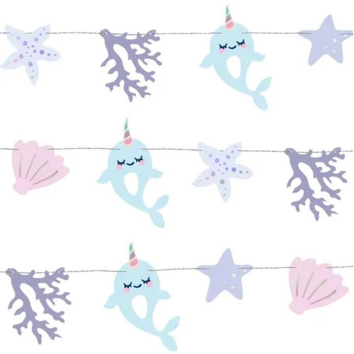 Produktbild Partydeco Girlande Narwal 1 m, Blau/Rosa/Violett (1 Stk.)
