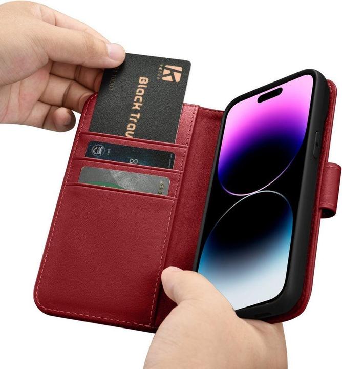 Actual product image iCarer magazine wallet case 2 in1 cover iPhone 14 Pro Max Leather flip cover AntiRFID Red (WMI14220728-RD) (Apple iPhone 14 Pro Max)