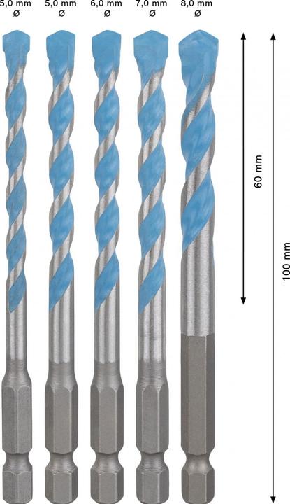 Actual product image Bosch Professional Zubehör EXPERT HEX-9 MultiConstruction drill bit set, 5.5/6/7/8 mm, 5 pcs. (5.5, 6, 7, 8 mm)