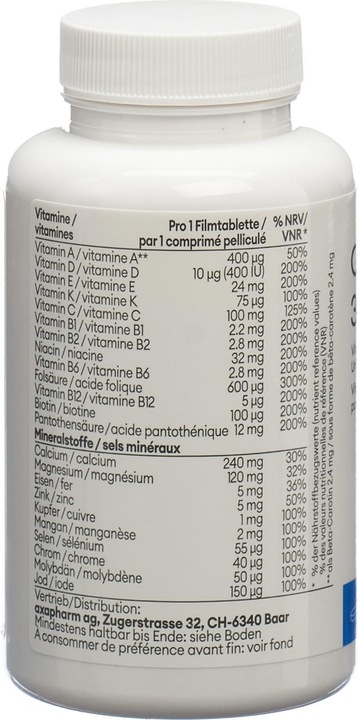 Nährwerte und Zutaten Complex 365 (90 Stück, Tabletten, 220 g)
