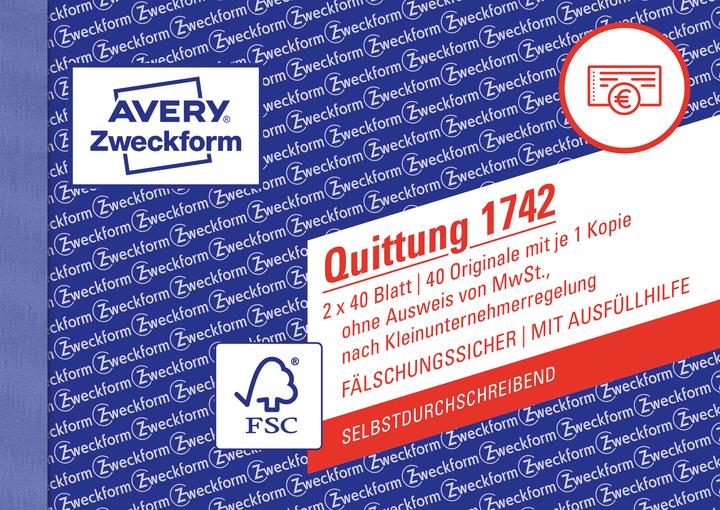Actual product image Avery Receipt small entrepreneur without VAT. (40x)