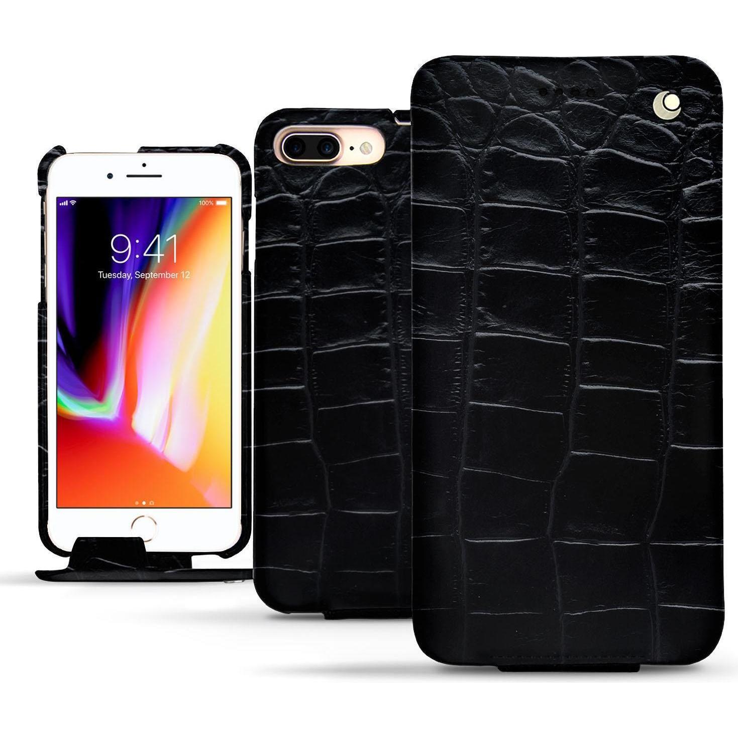 Noreve Lederschutzhülle vertikal (Apple iPhone 8 Plus), Smartphone Hülle, Schwarz