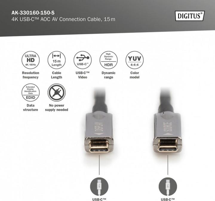 Actual product image Digitus 4K USB Type - C AOC AV Connection Cable (15 m, USB 3.2 Gen 1)