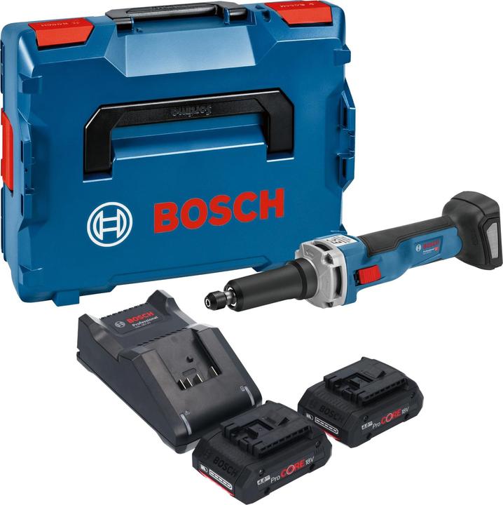 1x Bosch GGS 18V-23 LC Professional meuleuse droite sans fil, 2x Bosch GBA 18 V 4,0 Ah batterie ProCORE à insertion, 1x Bosch GAL 18V-40 chargeur, 1x L-Boxx 136