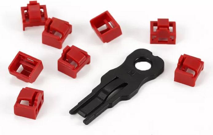 Produktbild Synergy 21 TP-Stecker TP/RJ45 Blocker Rot 10er Pack mit 1x Sicherheitsschlüssel, Staubschutzkappe, Netzwerk-Sch