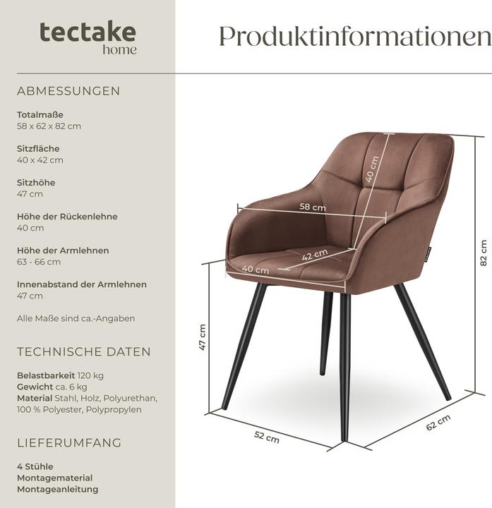 Produktbild tectake Stuhl Marilyn, Samtoptik, gesteppt