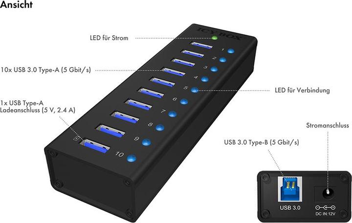 Produktbild Icy Box Ib-Ac6110 (USB-B, 10 Ports)