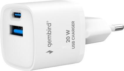 Image du produit Gembird CHARGER USB UNIVERSAL 20W WHT/2P AC TA-ACPDQC20-01-W (20 W, 2 ports)