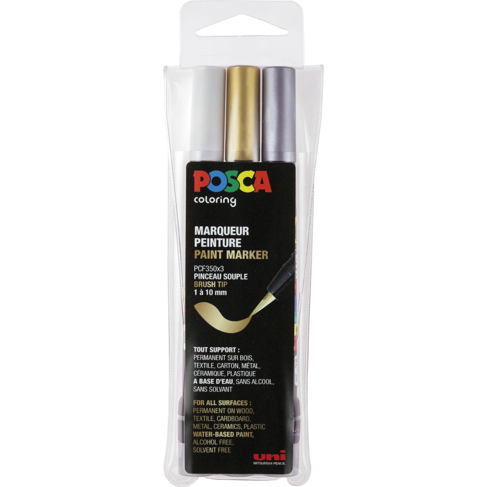 Posca, Evidenziatori, marchio a penna PCF-350, tre farver, guld, sølv og hvid (3 x)