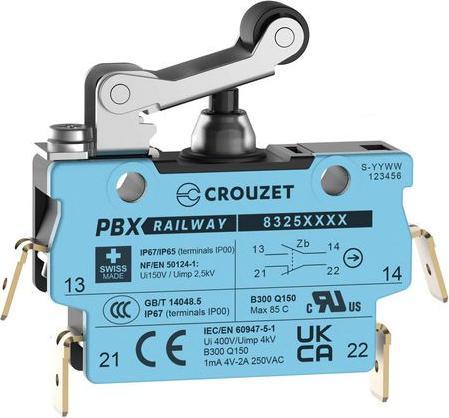 Produktbild Crouzet Mikroschalter, 2A, 600mA, 1 Wechsler, 3.6N, Rollenhebel, IP67, Schnellanschlussklemme, 6.3 x 0.8 mm