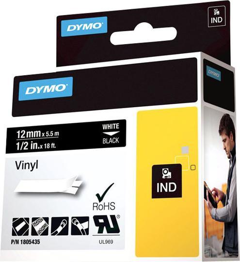 Produktbild Dymo Rhino 12mm weiß auf schwarz Vinyl (1.20 cm, Schwarz)