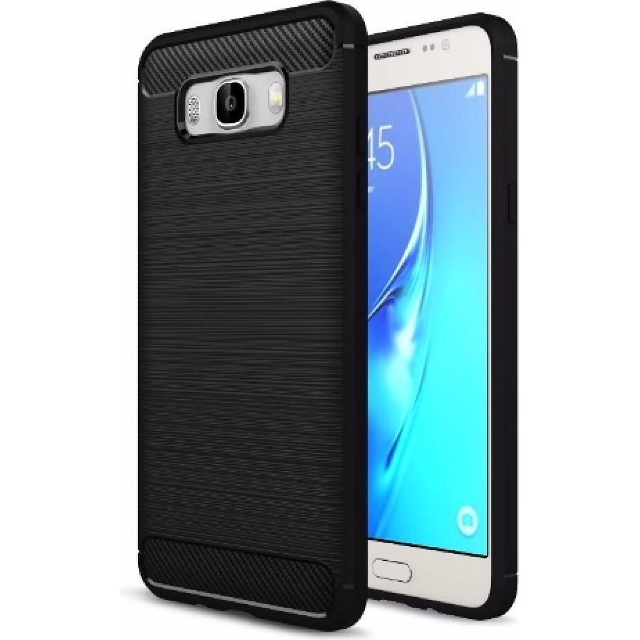 Screenguard Samsung Galaxy J7 2016 Hülle Carbon Brushed Soft TPU (Samsung Galaxy J7 2016), Smartphone Hülle, Schwarz
