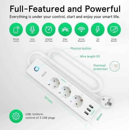Actual product image Nous A5 Smart Power Strip (3x, CEE 7/3, 1.50 m)