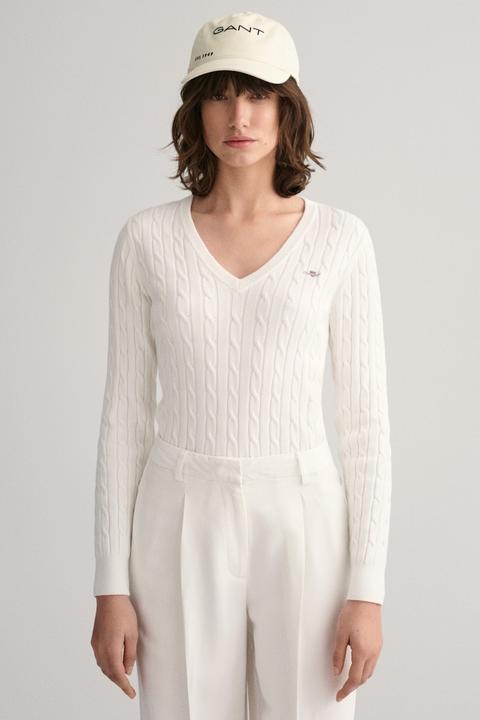 Produktbild GANT Stretch-Baumwoll-Kabel-V-Ausschnitt-Pullover (XXS)