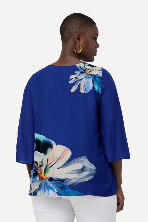 Produktbild Ulla Popken Bluse, Blüten, Oversized, V-Ausschnitt, 3/4-Glockenärmel (58)