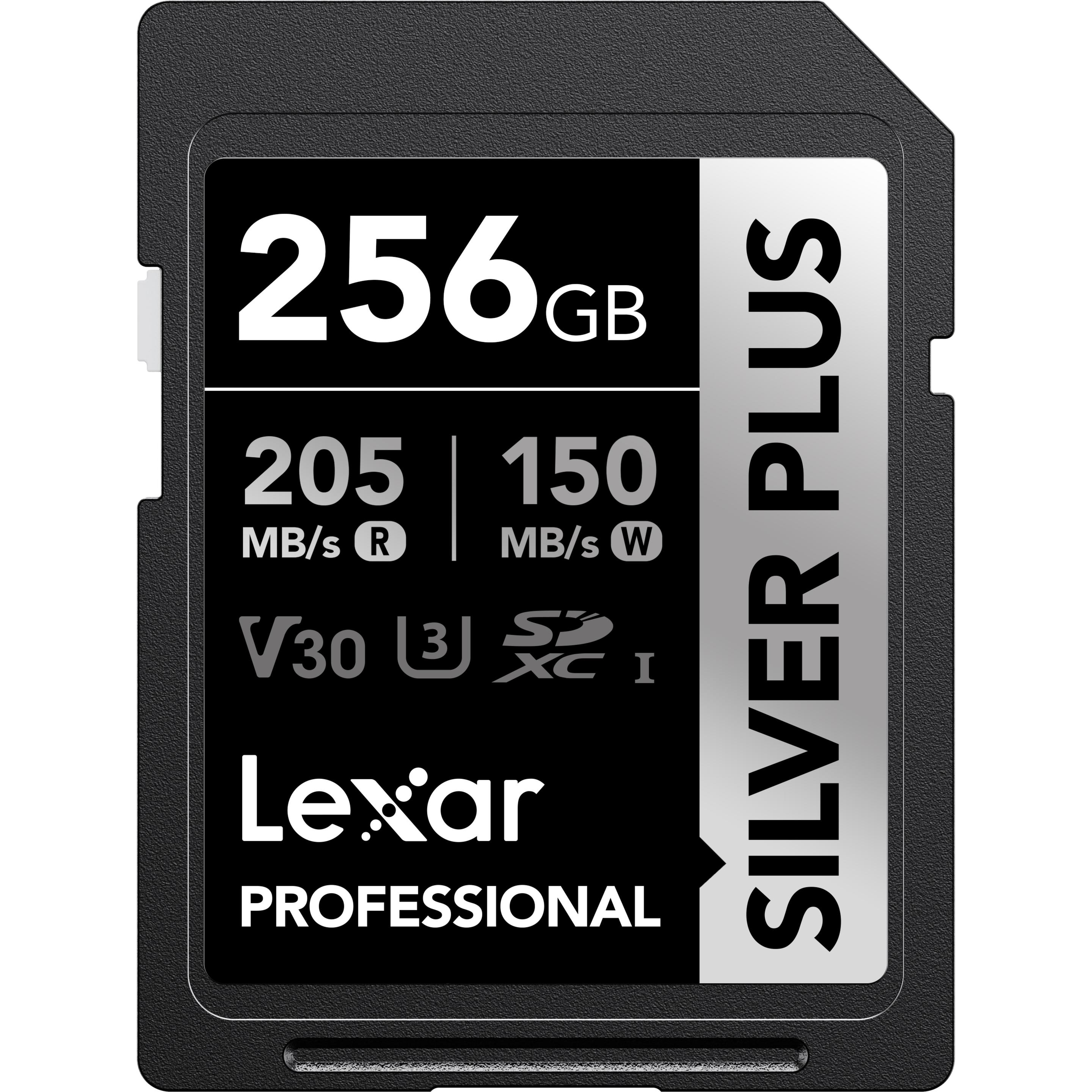 Lexar Silver Plus (256 GB, SDXC, U3, UHS-I), Scheda di memoria, Nero, Argento