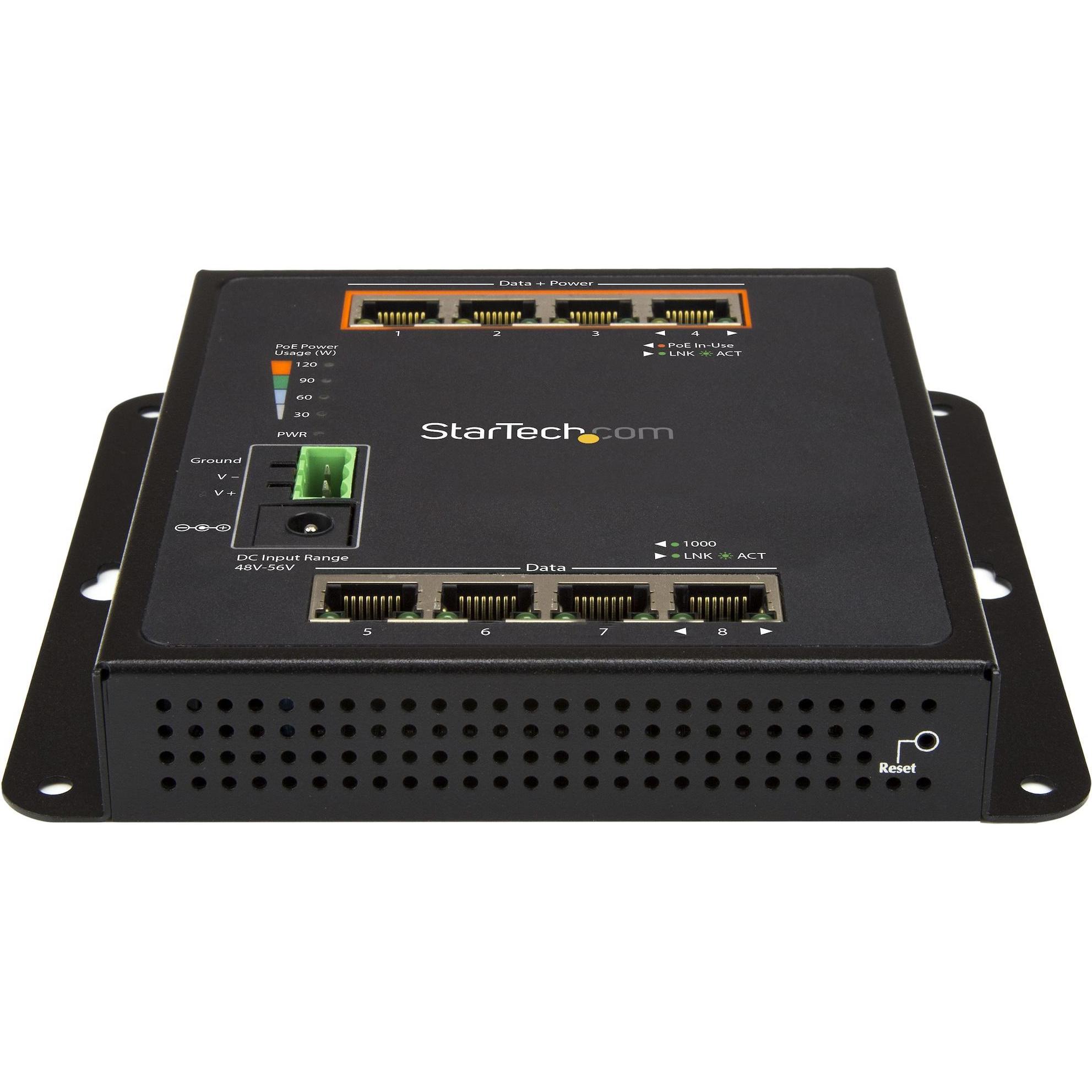 Thumbnail - StarTech 8 Port POE Managed Ethernet Switch - 30W per PoE+ Port - Industrieller managed Wandmontage Netzwe... (8 Ports),...