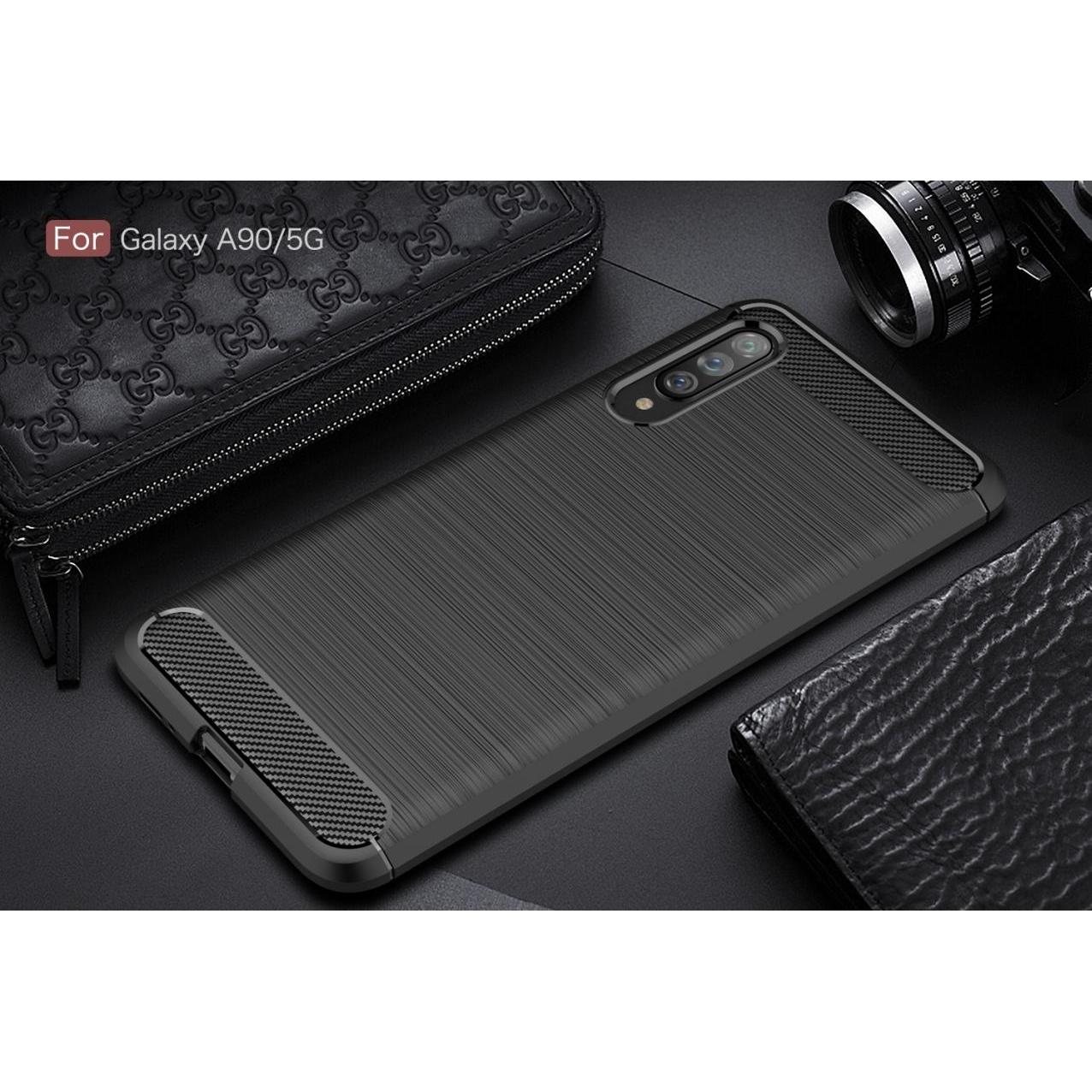 Thumbnail - Screenguard Samsung Galaxy A90 5G Hülle Carbon Brushed Soft TPU (Samsung Galaxy A90 5G), Smartphone Hülle, Schwarz