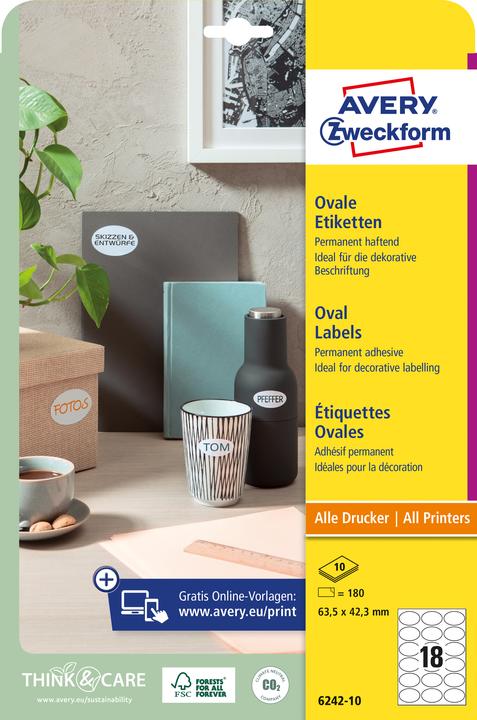 Actual product image Avery Zweckform Kennzeichnungs-Etiketten, oval, 63.5x42.3 mm dark grey, permanent, untreated paper