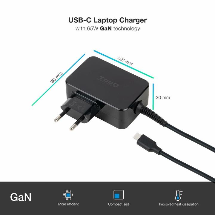 Immagine prodotto Tooq Technology Cargador Portatil Gan USB-C Pd 65w Negro (65 W)