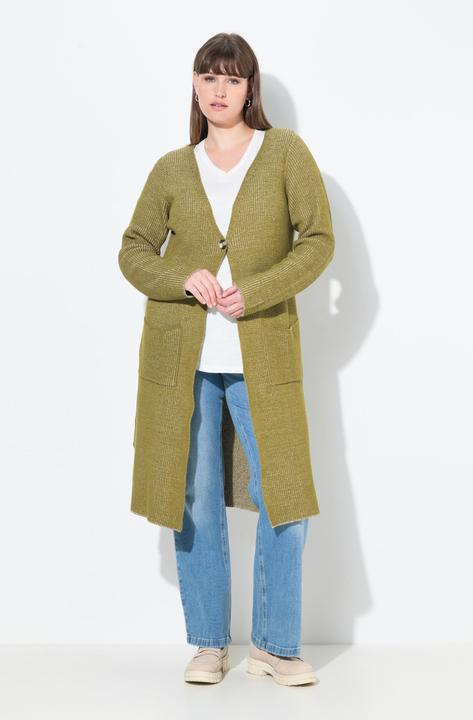 Produktbild Ulla Popken Lang-Strickjacke, Rippstrick, V-Ausschnitt (50, 52)