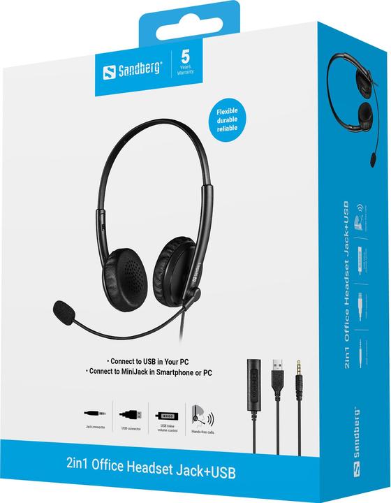 Actual product image Sandberg 126-21 Headphones & Headset Headband Black 3.5mm connector (Cable, USB-A)