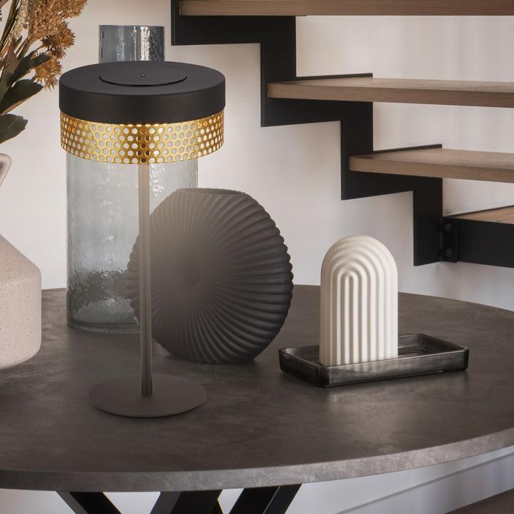 Image du produit Briloner Brilo unplugged BOOHA Akku Tischleuchte mit Lochblech - Schwarz, Gold (300 lm)