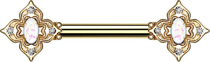 Immagine prodotto Acha Direct Barbell vergoldet Blumenquadrat filigran mit Opal weiss (Ottone, Acciaio chirurgico 316L)