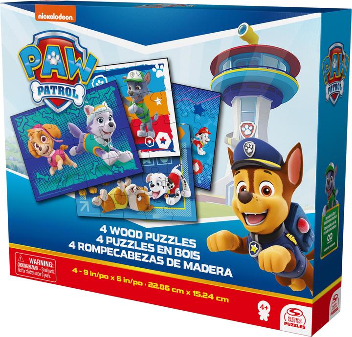 Actual product image Spin Master Paw Patrol, 4-piece wooden puzzle collection 12-piece 16-piece 20-piece 24-piece children's puzzles (16 pieces)