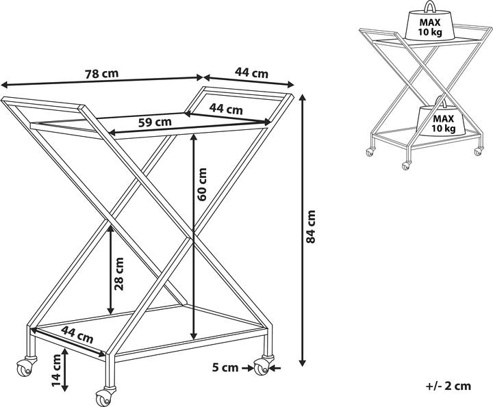Image du produit Beliani Chariot de service métal doré effet miroir 2 étages IVERA