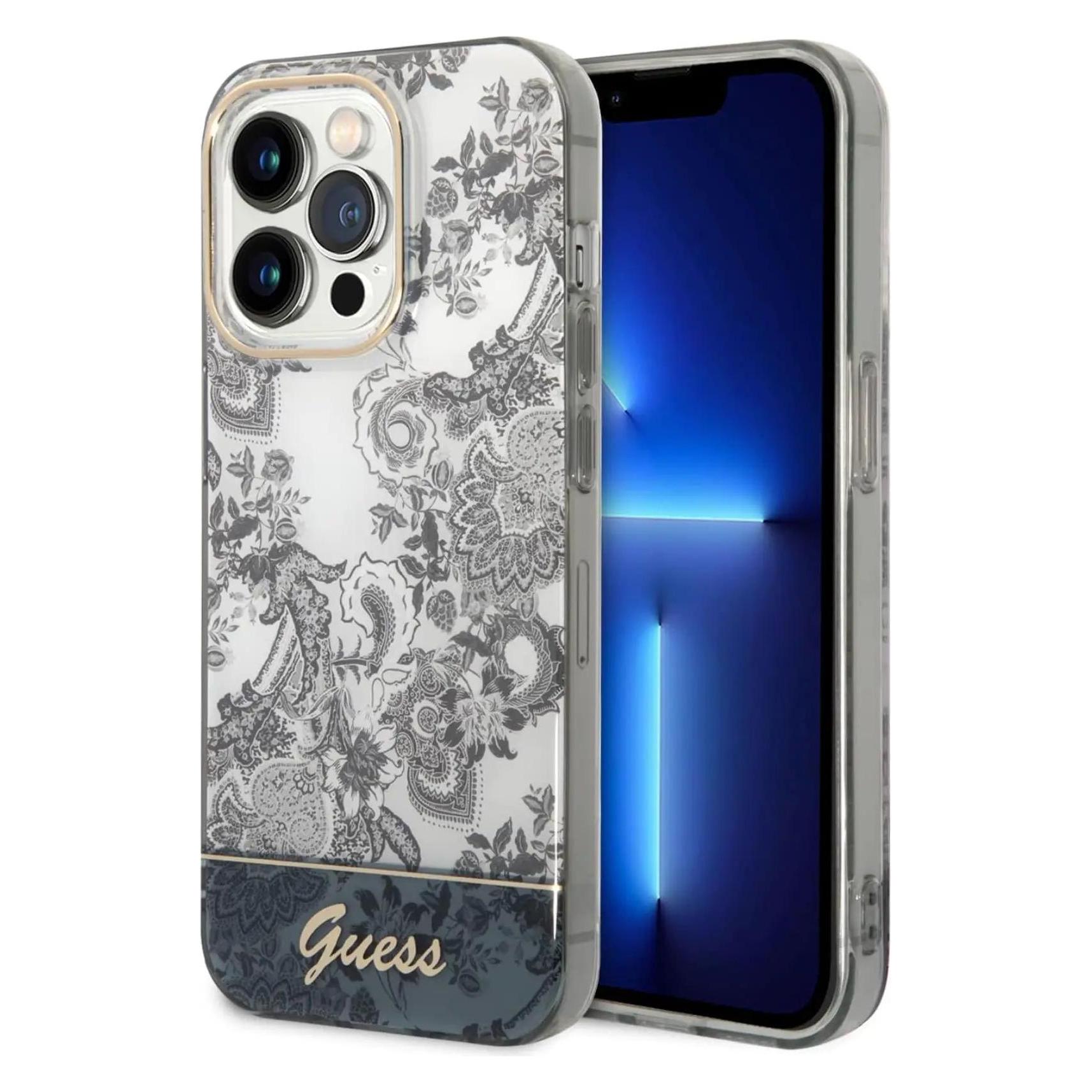 Guess GUHCP14XHGPLHG IPhone 14 Pro Max 6, 7" Szary/grey Hardcase Porcelain Collection (Apple IPhone 14 Pro Max), Smartphone Hülle, Grau