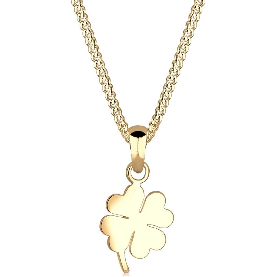 Elli, Collana, Collana Donna Con Trifoglio Portafortuna Talismano, Taglio Sfaccettato, Senza Pietra Preziosa, (Giallo Oro)