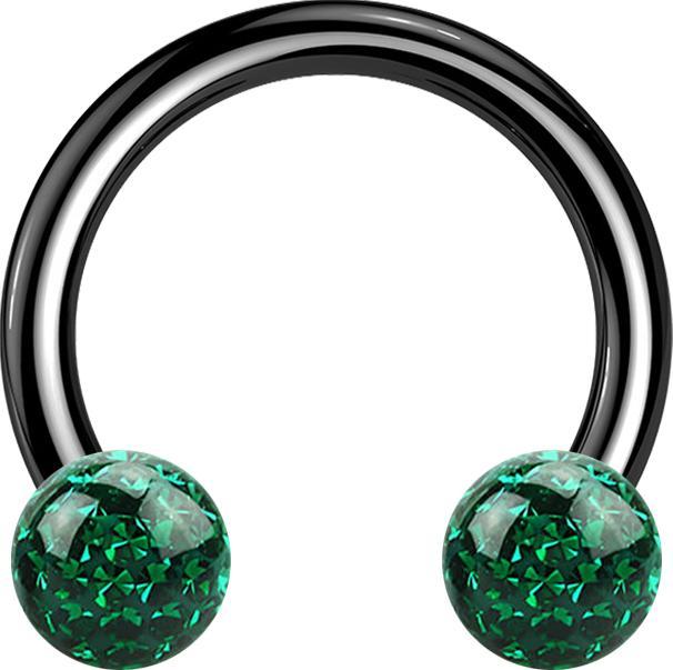 Actual product image Star Piercing Micro Circular Barbell black with two crystal balls green epoxy protective layer (without brass, Titanium G23)