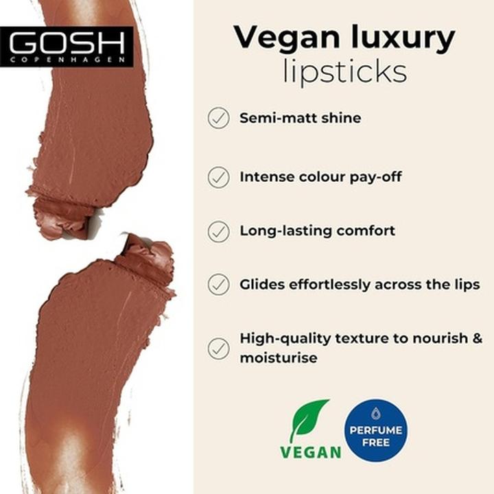 Actual product image Gosh Luxury Nude Lipstick with Light Sheen Intense Nude Shades 004 Exposed (004 Exposed)