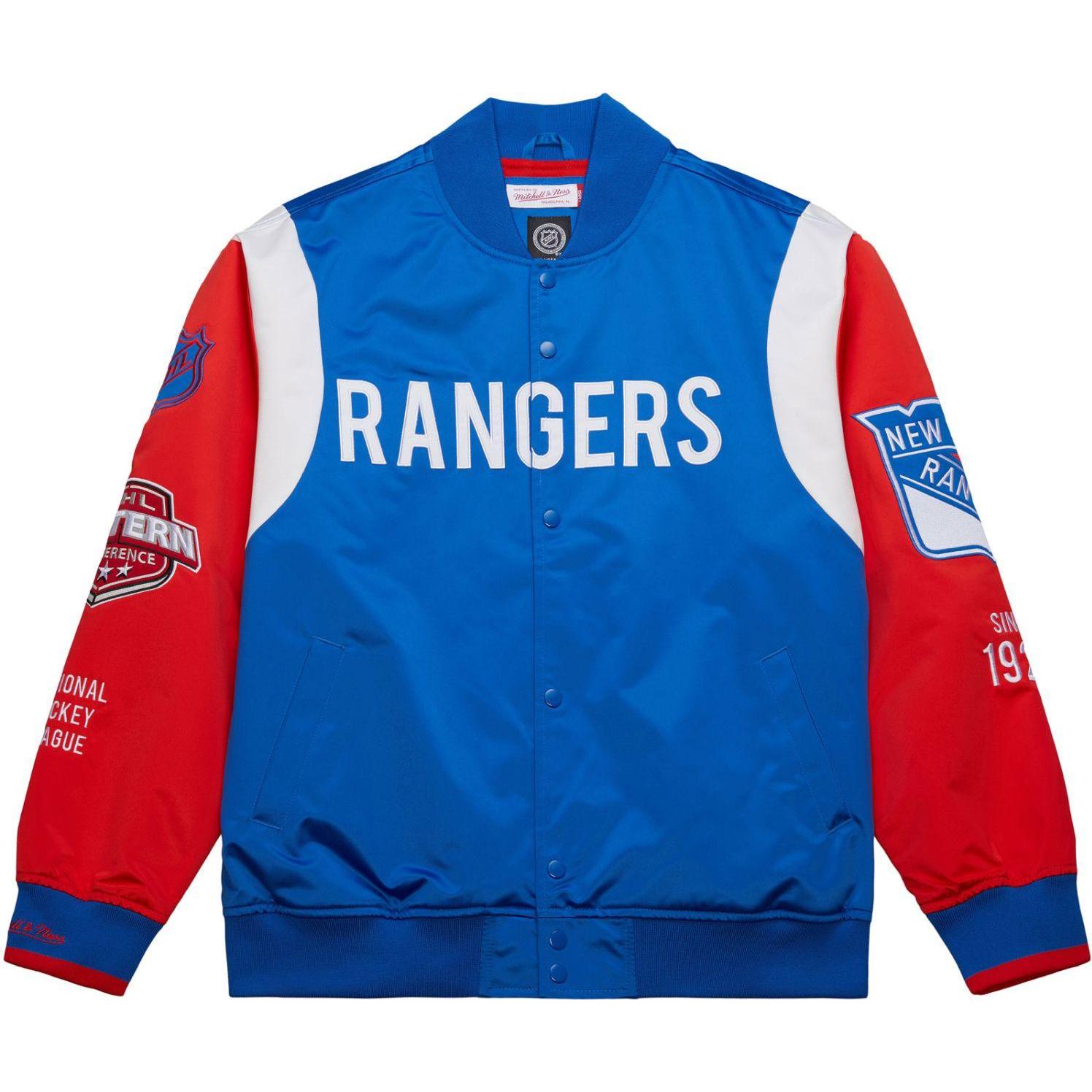 Mitchell & Ness, Herren, Jacke, M&N Heavyweight Satin Jacket NHL New York Rangers - S (S), Blau, S