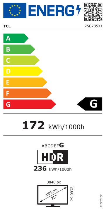 Energie-Label TCL 75C735 (75", C735, QLED, 4K, 2022)
