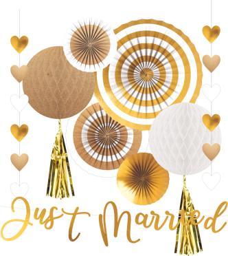 Actual product image Magni Amscan 9913247 - Wedding Decoration Just Married, 9-piece Set with Hanging Decoration (6 Piece)