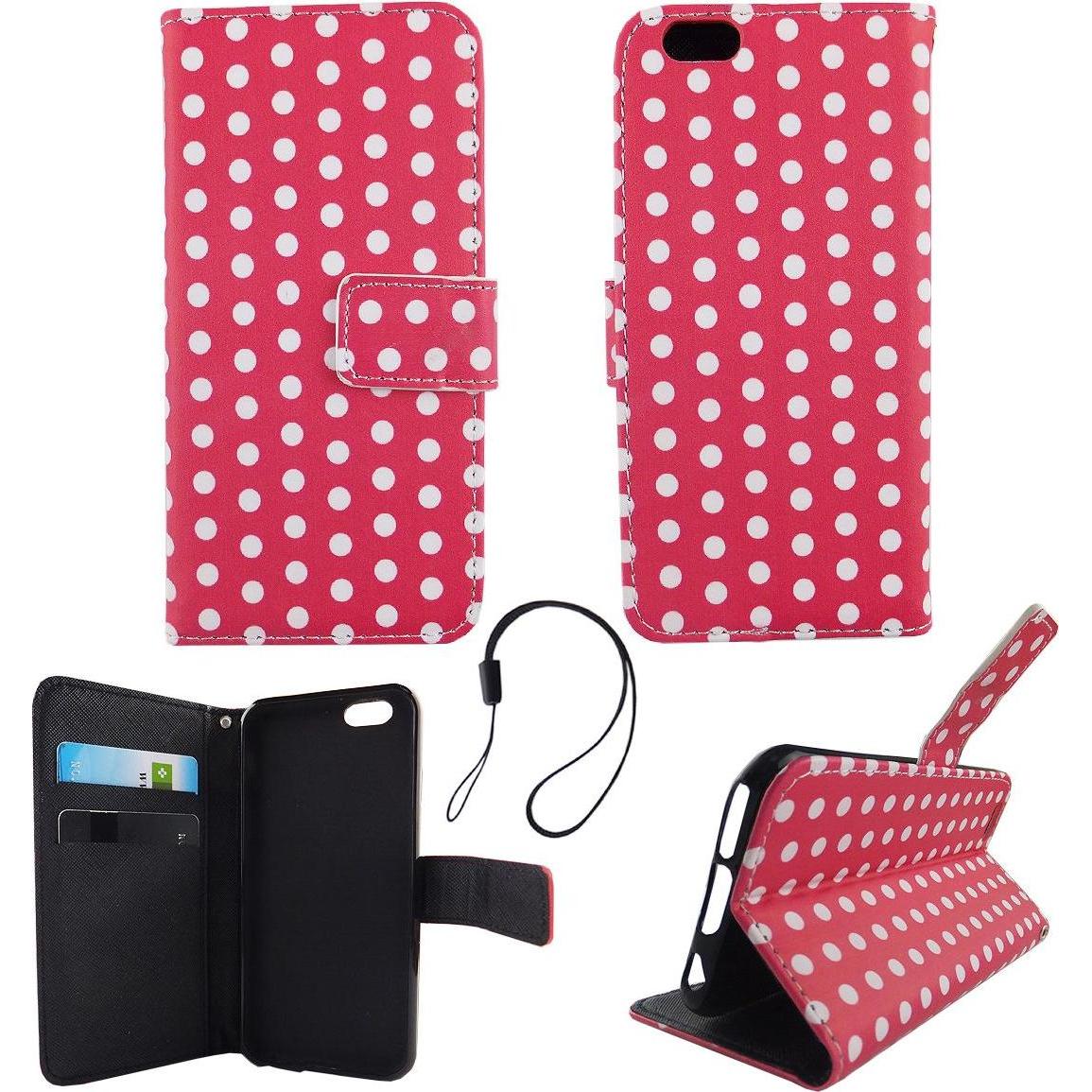 König Design Schutz Hülle für Apple iPhone 6 / 6s Polka Dot Pink Tasche Cover Book Style (Apple iPhone 6), Smartphone Hü...
